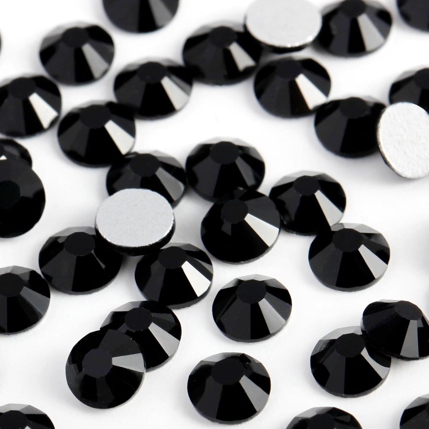 3000PCS SS10 Flatback Rhinestones | 12-Facet Diamond-Cut Glass Gems for Nail Art, Clothing, DIY Crafts |Glue-On Decoration Stones with Silver Backing(Jet Black)