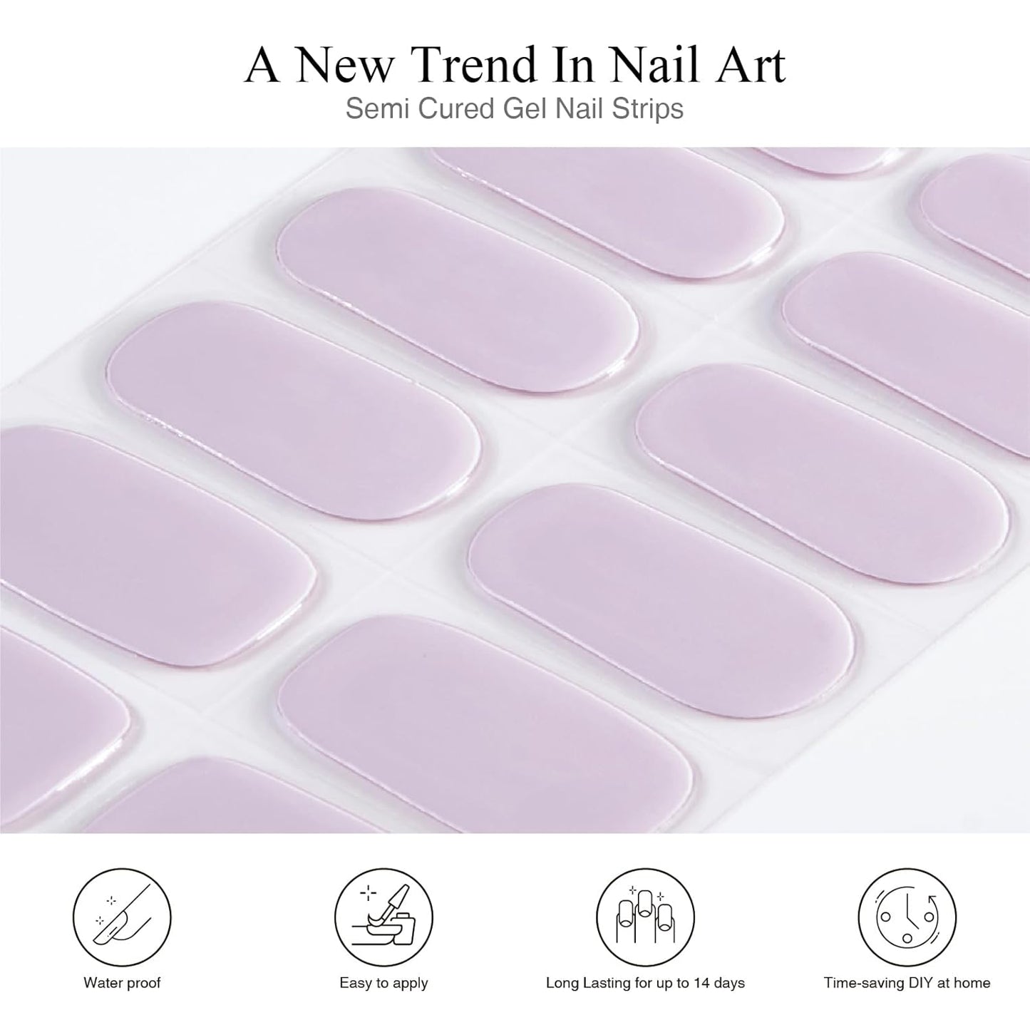 Semi Cured Gel Nail Strips, 20 PCS Gel Nail Stickers Work with UV Light, Salon Quality & Easy to Use - Morandi Purple