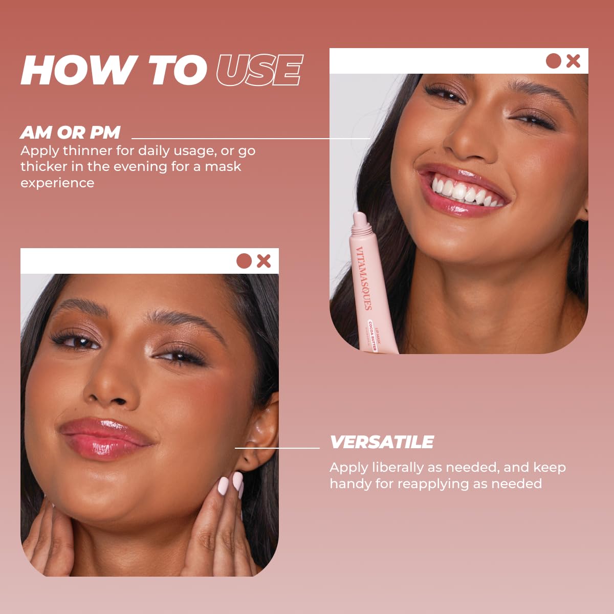 Vitamasques Lip Mask - Hydrating Cocoa Butter Lip Balm Moisturizer with Vitamins & Natural Oil Hydrates, Nourishes & Plumps Lips Area - Korean Skin Care Lip Care Products (Pack of 3)