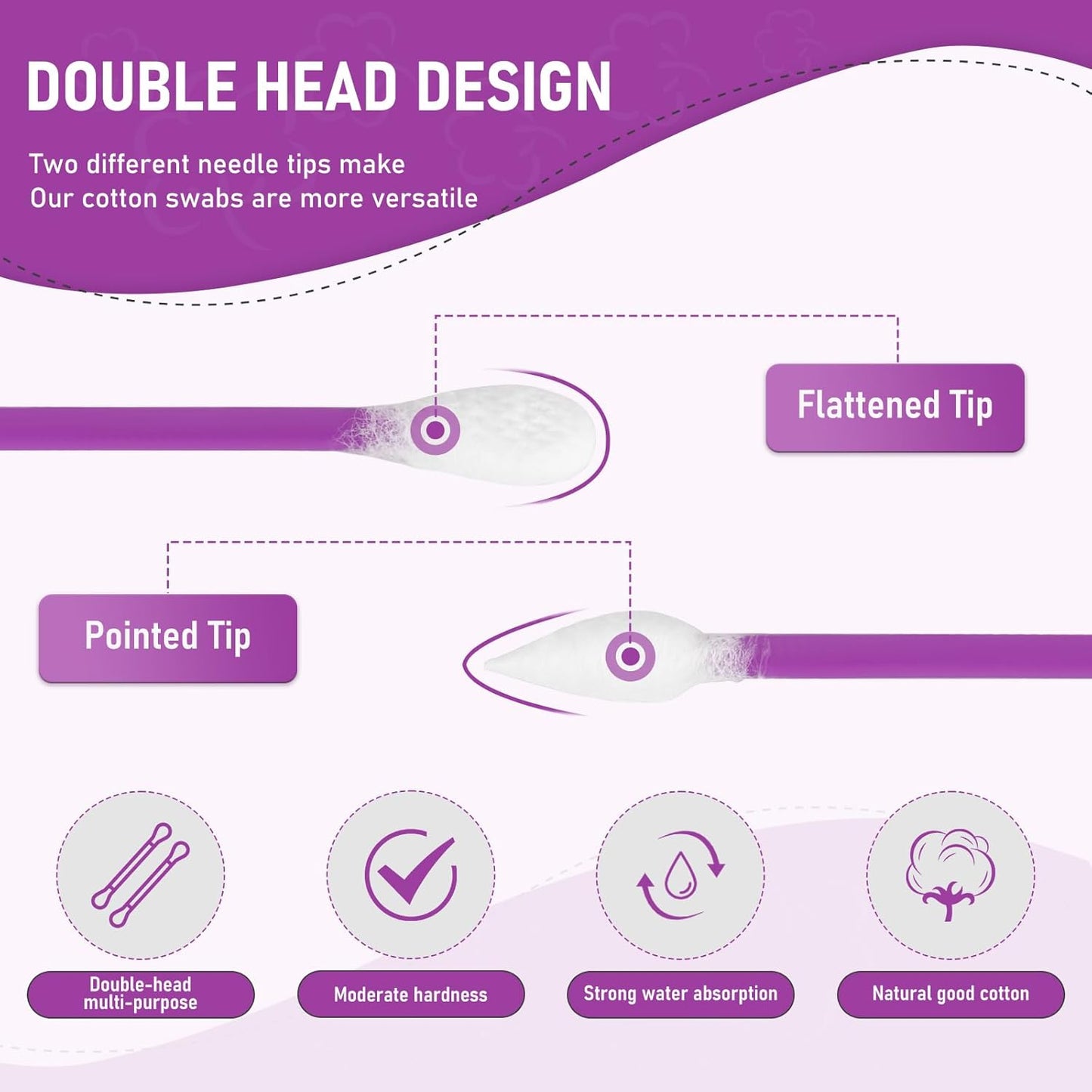 900pcs CGR Precision Cotton Swabs with Pointed and Flattened Tip Cosmetic Makeup Applicator(3x300pcs in bags)