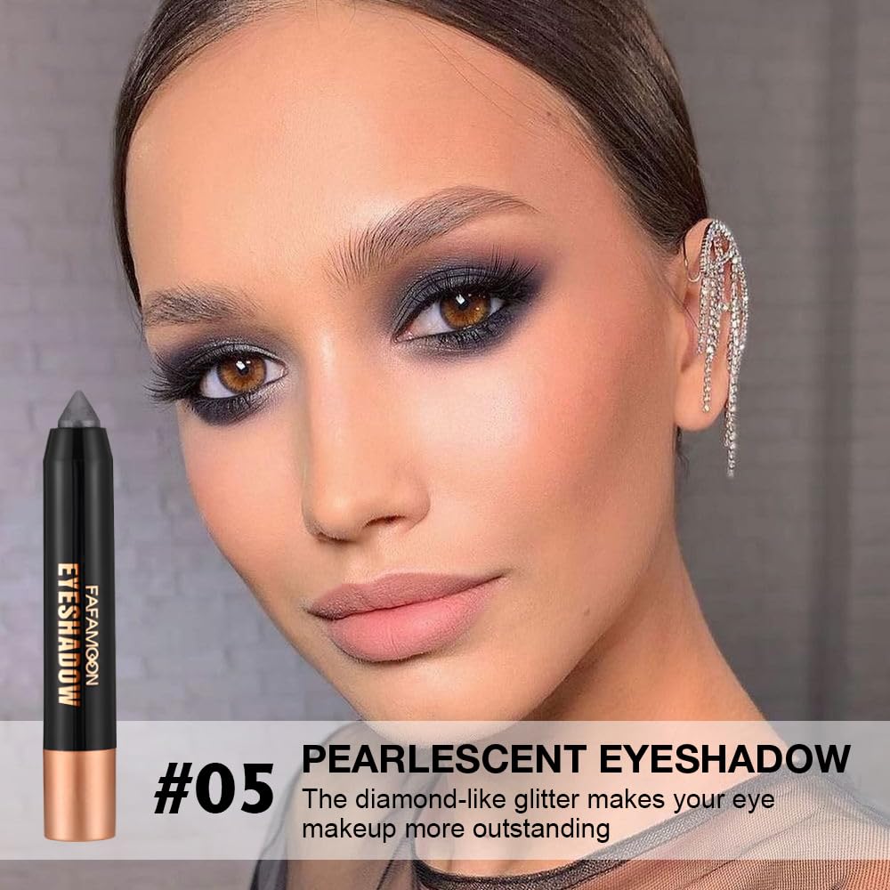 2Pcs Monochrome Cream Shimmer Glitter Eyeshadow Pencil Stick for Women, Eye Shadow Eyeliner Pencil Sticks Makeup, sombras para ojos, Waterproof, Vegan & Cruelty-Free, (03+05, 2Pcs)