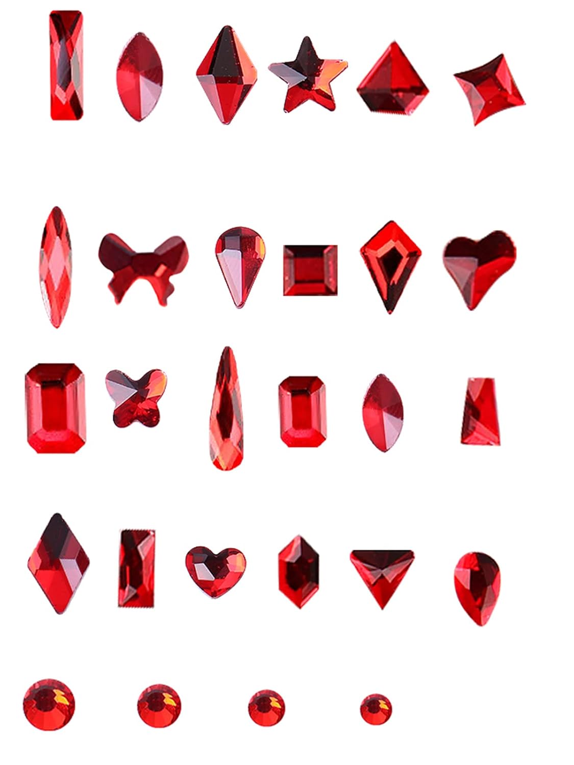HOINCO 3320Pcs Multi-Shaped Crystal Red Nail Rhinestones & Gems for DIY Nail Art