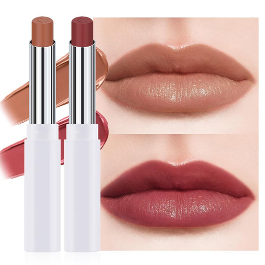 2Pcs Tinted Lip Balm Moisturizing Lipstick – Waterproof Hydrating Matte Lip Balm for Women,Creamy Natural Color Stain for Dry Lips,Soft Matte Finish (2# Cinnamon Nude Brown & 6# Vivid Rose Red)
