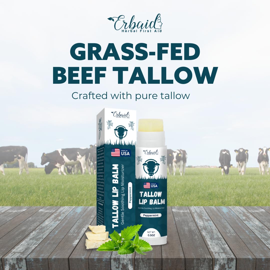 Beef Tallow Lip Balm – Natural Tallow Beeswax Chapstick – Hydrating Moisturizer Grass Fed Bison Tallow Balm Lip Care – Soothes Chapped, Dry Lips, Sensitive Skin – Long Lasting & Vitamin Rich USA-Made
