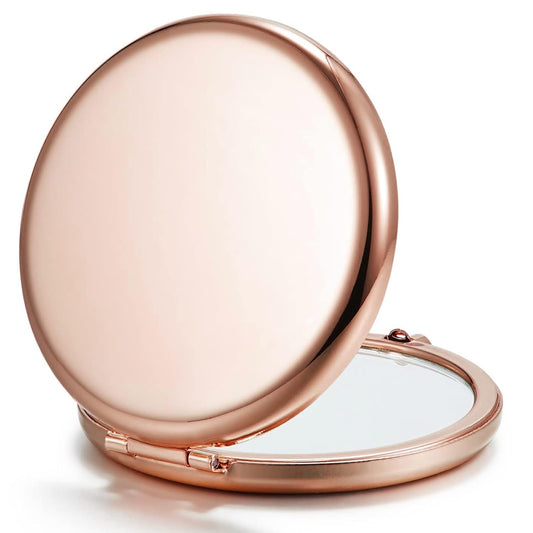Compact Mirror Bulk, Pack of 12 Double-Sided 1X/2X Magnifying Metal Makeup Mirrors(Round, Rose Gold)