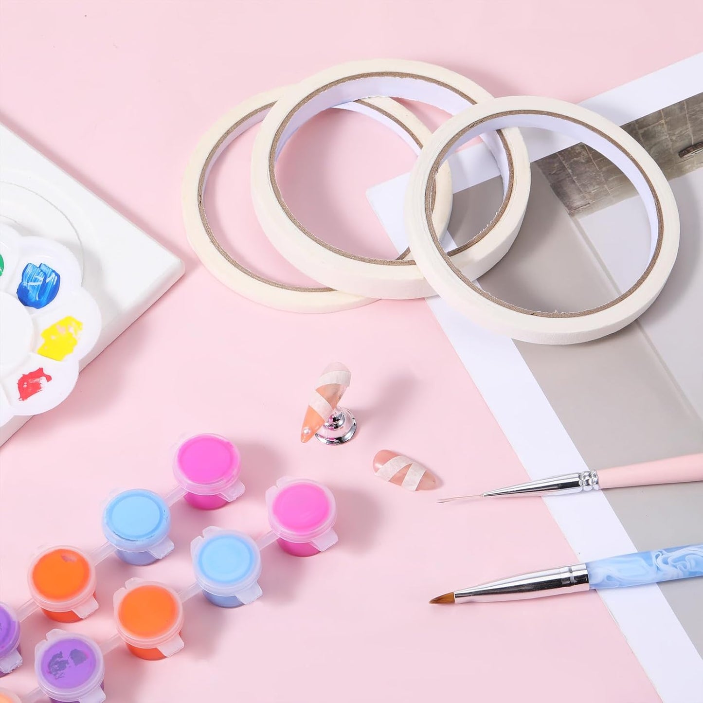 4 PCS White Nail Tape Nail Art Striping Tape Nails Art Striping Tapes Removable Paper Nailes Tapes French Tip Tapess for DIY Decoration Design French Style Manicure (0.5.0.8,1,1.2cm)