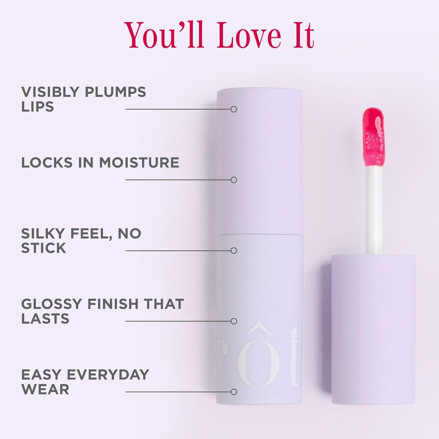 Côte Beauty's Peptide Lip Shine in Lola, Ultra Hydrating & Long-Lasting Coral Plumping Lip Gloss for Women with Hyaluronic Acid, Shea Butter & Jojoba Oil, Vegan & Cruelty-Free, 0.12 Fl Oz