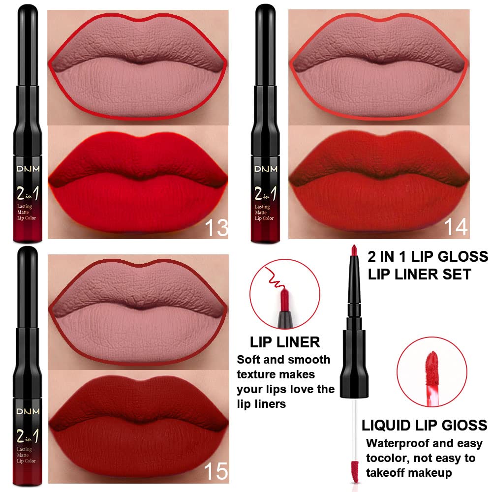 evpct 3Pcs Ruby Bright Dark Red Lip Stain Paint Matte Lip Liner and Liquid Lipstick Set for Women Long Lasting, labiales mate larga duracion listip 24 hours a prueba de agua mate 24 horas originales