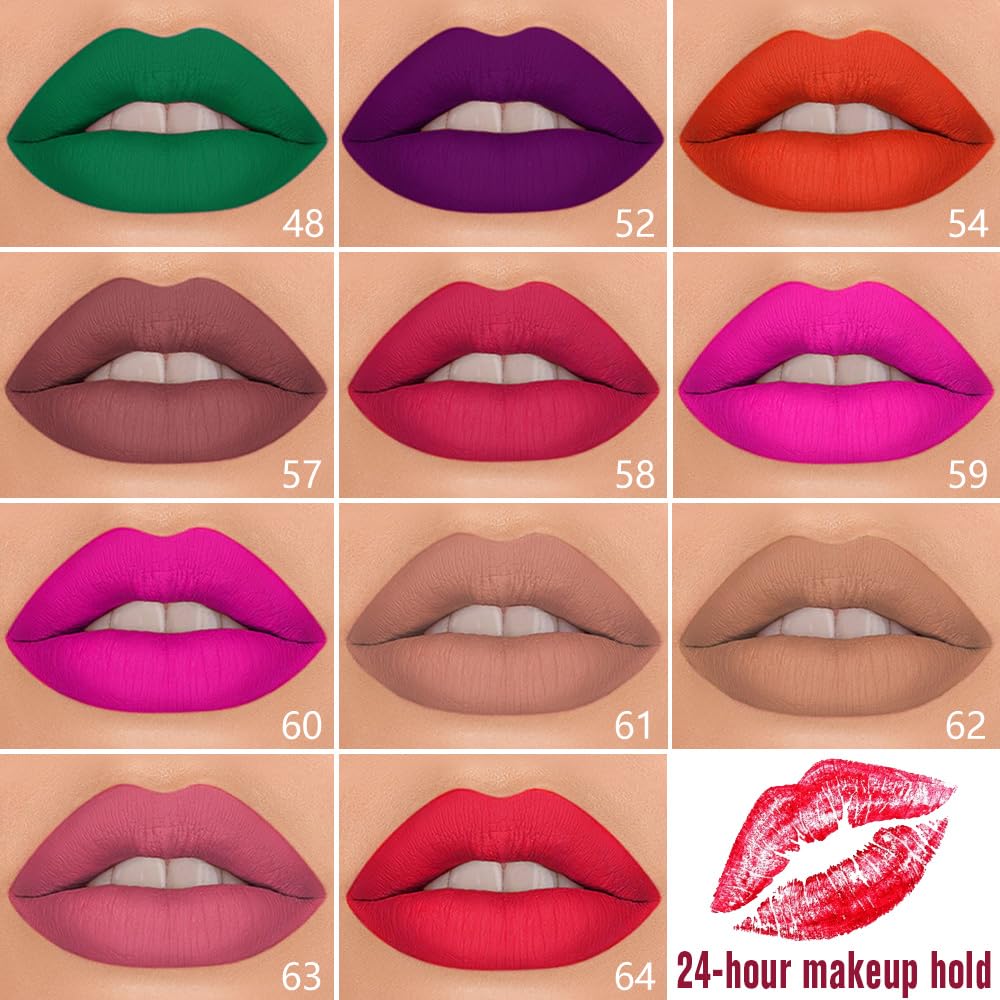 evpct 1Pcs Forest Green Matte Lip Liner & Liquid Lipstick Stain Makeup Set for Women, Green Lip Liner Stain Long Lasting Waterproof Smudge Proof, Cruelty Free Lip Stick Makeup 24 hours originales, 48