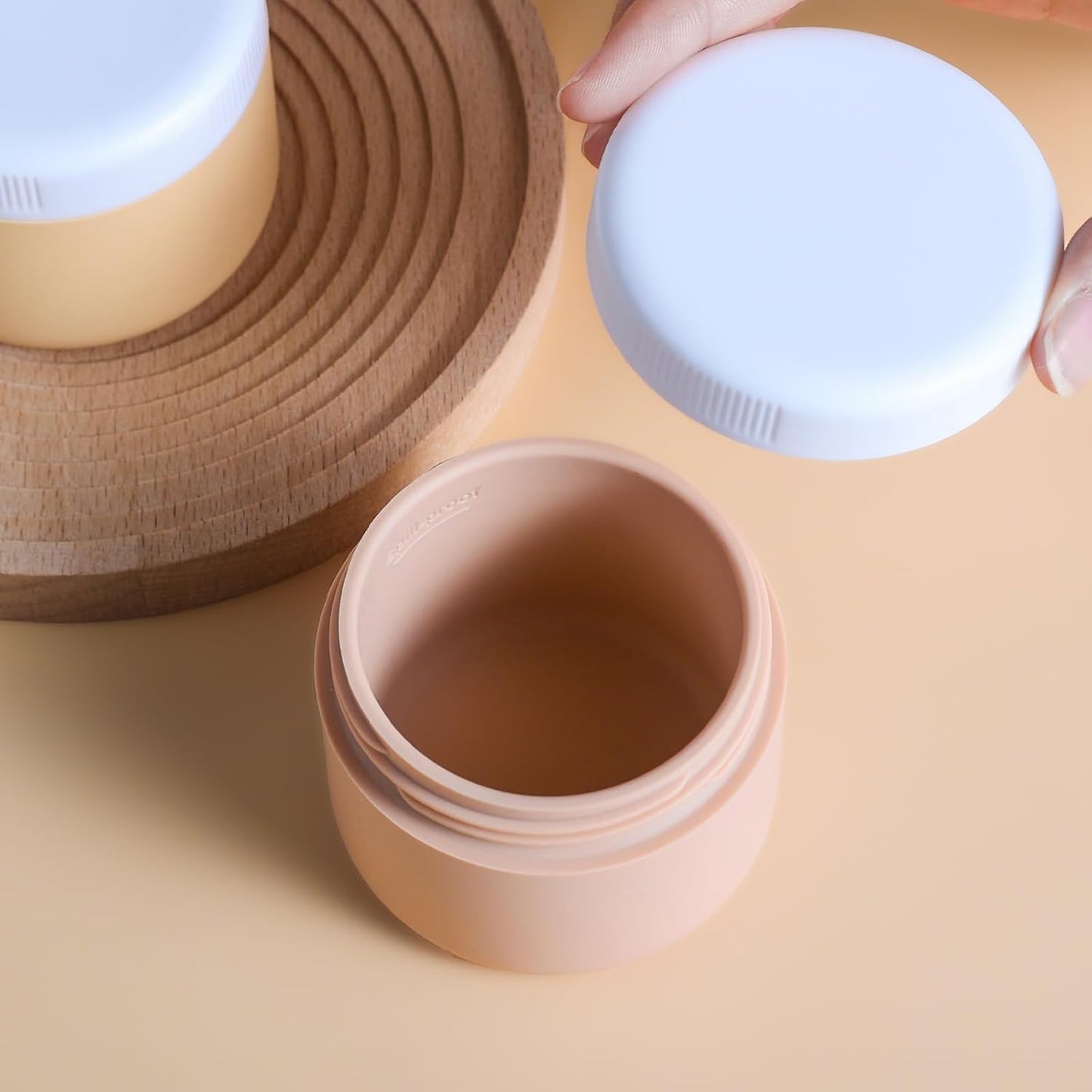 Travel Containers for Toiletries, Silicone Cream Jars BPA-Free, Leak-proof 3oz Travel Size Containers, Portable Size Silicone Jars with Lid for Cosmetic Face Hand Body Cream (4 Pack)