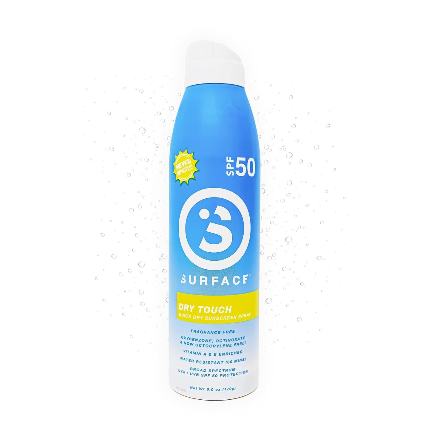 Surface Sunscreen Spray SPF 50 for Body, Natural Formula, Lightweight and Reef Friendly, Broad Spectrum UVA UVB Protection, Water Resistant Sun Care for Outdoor Use, Fragrance Free, 6oz
