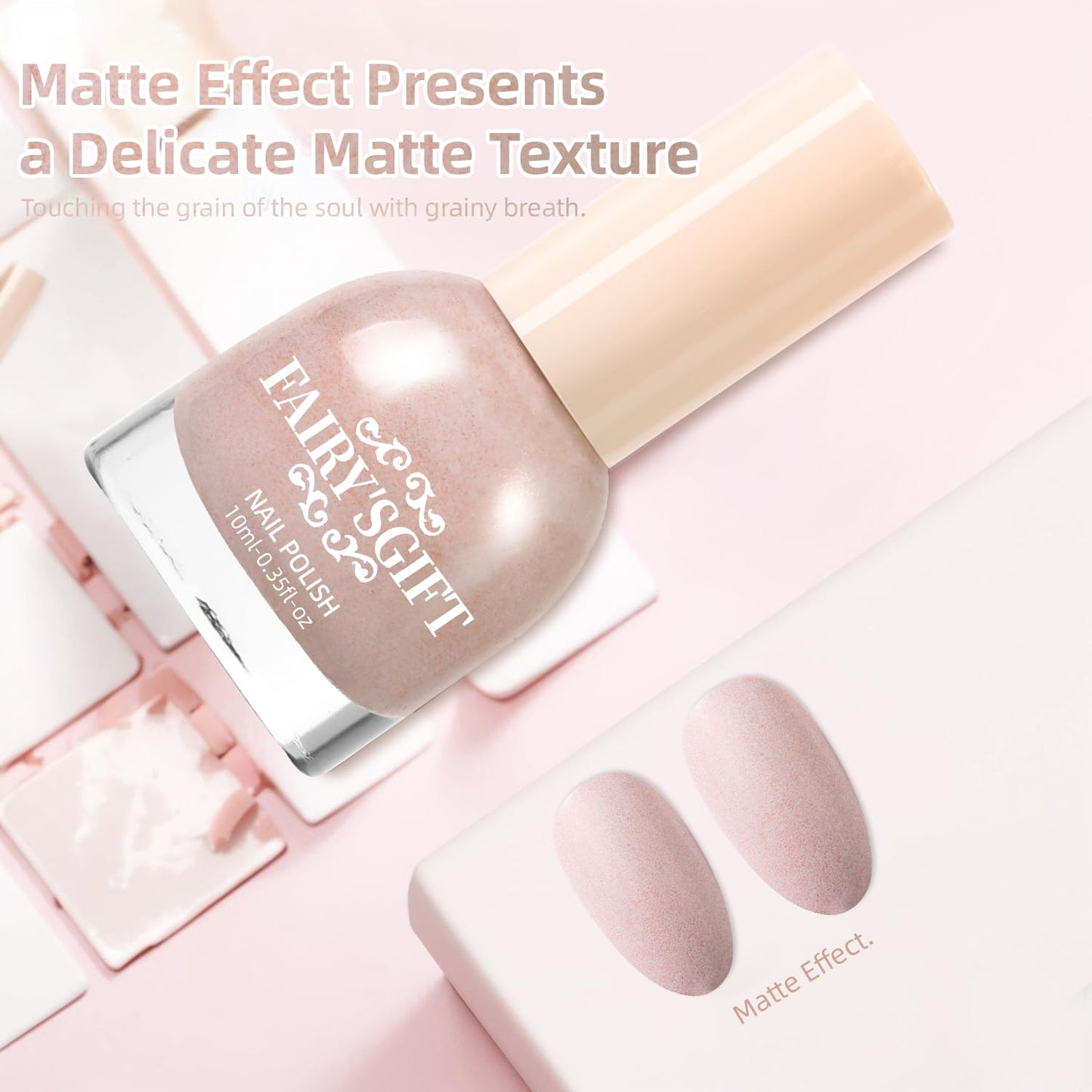 Matte Nail Polish Air Dry Nail Lacquer for Nail Art Varnish, Mist Effect Matte Finish Velvet Nail Polish, 0.35 fl oz (Light Gray-07, 10 ML)