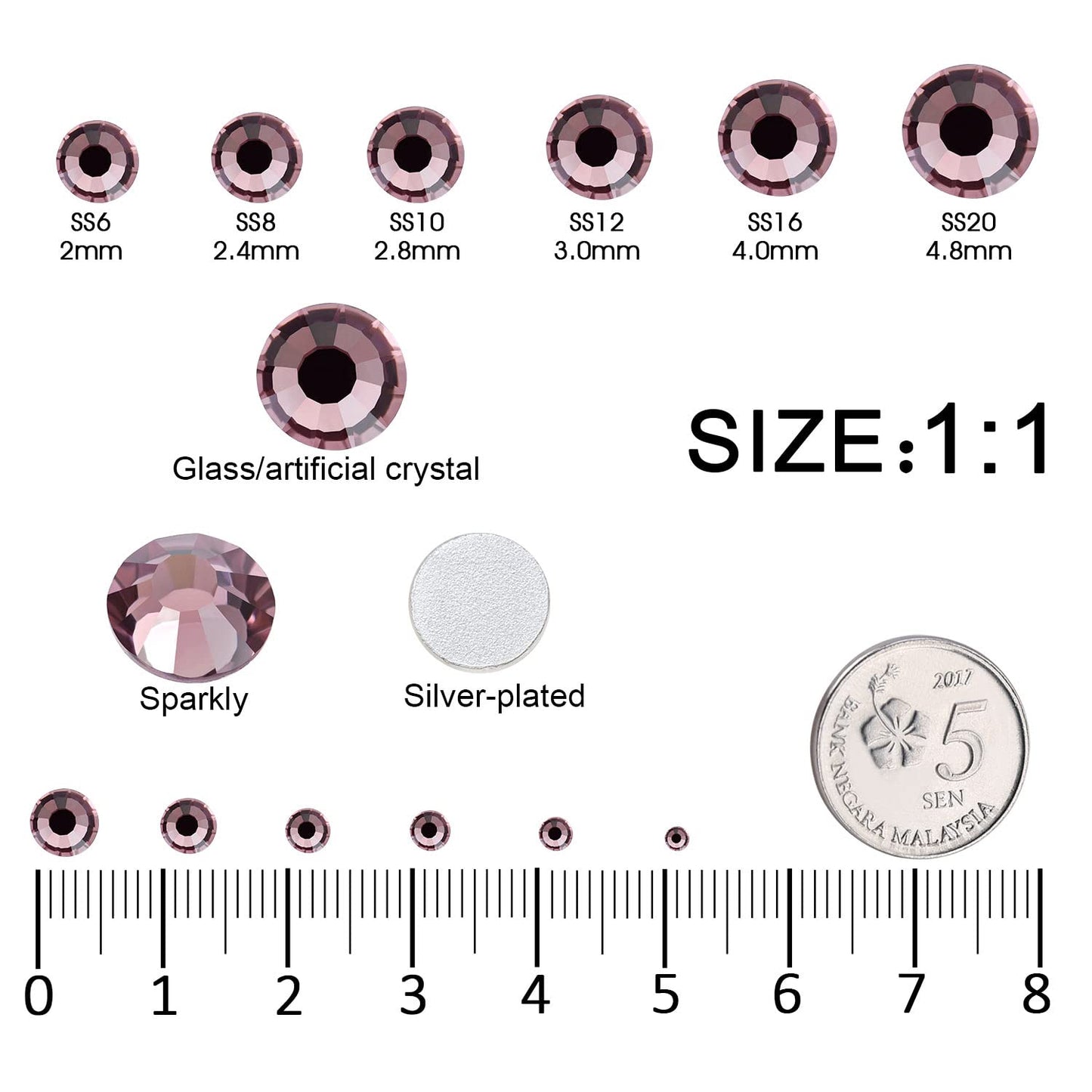 4240Pcs Flatback Light Purple Rhinestones Glass Crystal Diamonds for Nail Art Face Jewels Shiny Round with Tweezers and Picking Pen (SS6~SS20 Set)