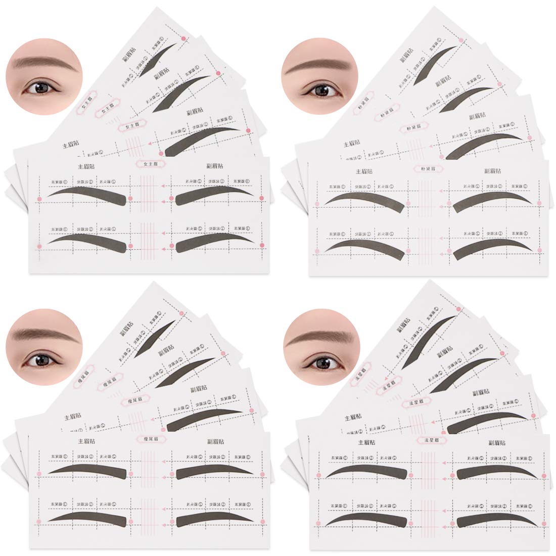 128 PCS Eyebrow Stencil 4 Styles Eyebrow Shaping Stickers Adjustable Eyebrow Grooming Template DIY Brows Guide Makeup Tool
