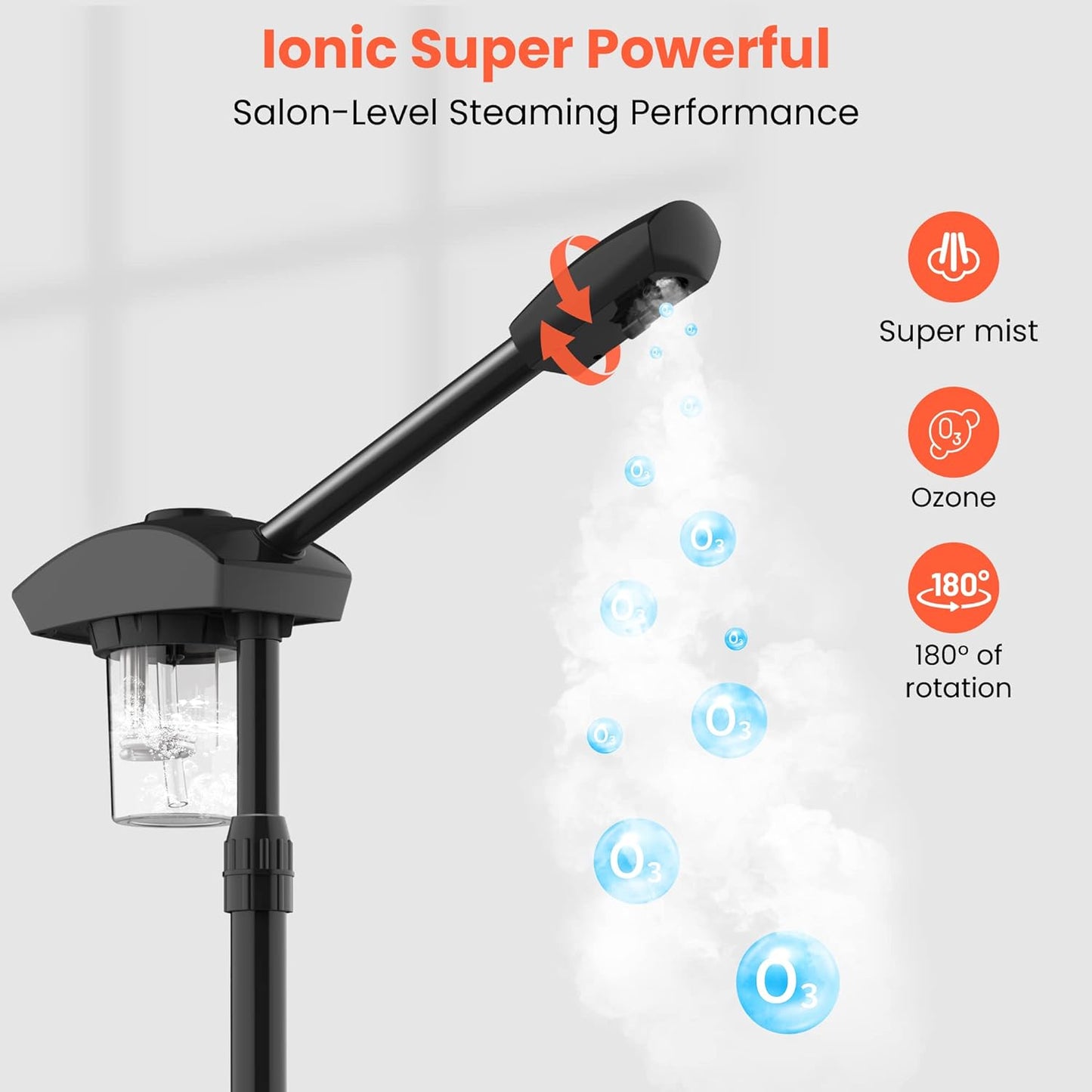 TASALON Ionic Facial Steamer, Professional Face Steamer for Facial, Esthetician Steamer for Face Spa and Salon Beauty, Hot Ionic Mist Face Steamer for Facial Deep Cleaning Skin Care Equipment- Black