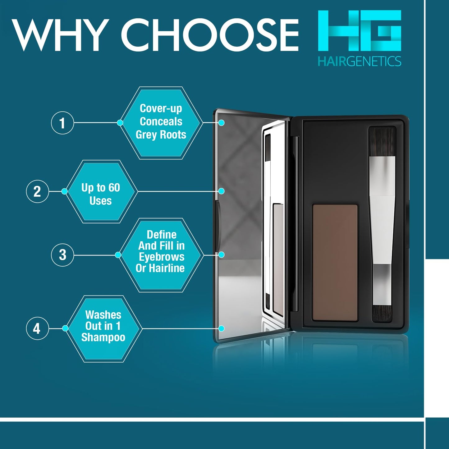 Root Touch Up Hair Color Root Cover Up with Double-Ended Brush for Hair Color for Gray Hair Coverage - Portable Hair Powder Solution for Quick Gray Coverage (Black, 6g)