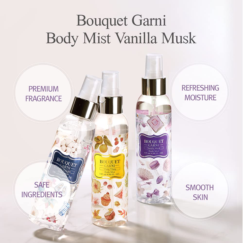 Bouquet Garni Body Mist Vanilla Musk Fragrance - Long-lasting Moisture & Fragrance, Mist for Women, Low Irritation (Containing Vitamin E, Citrus Acid) - 4.9 oz