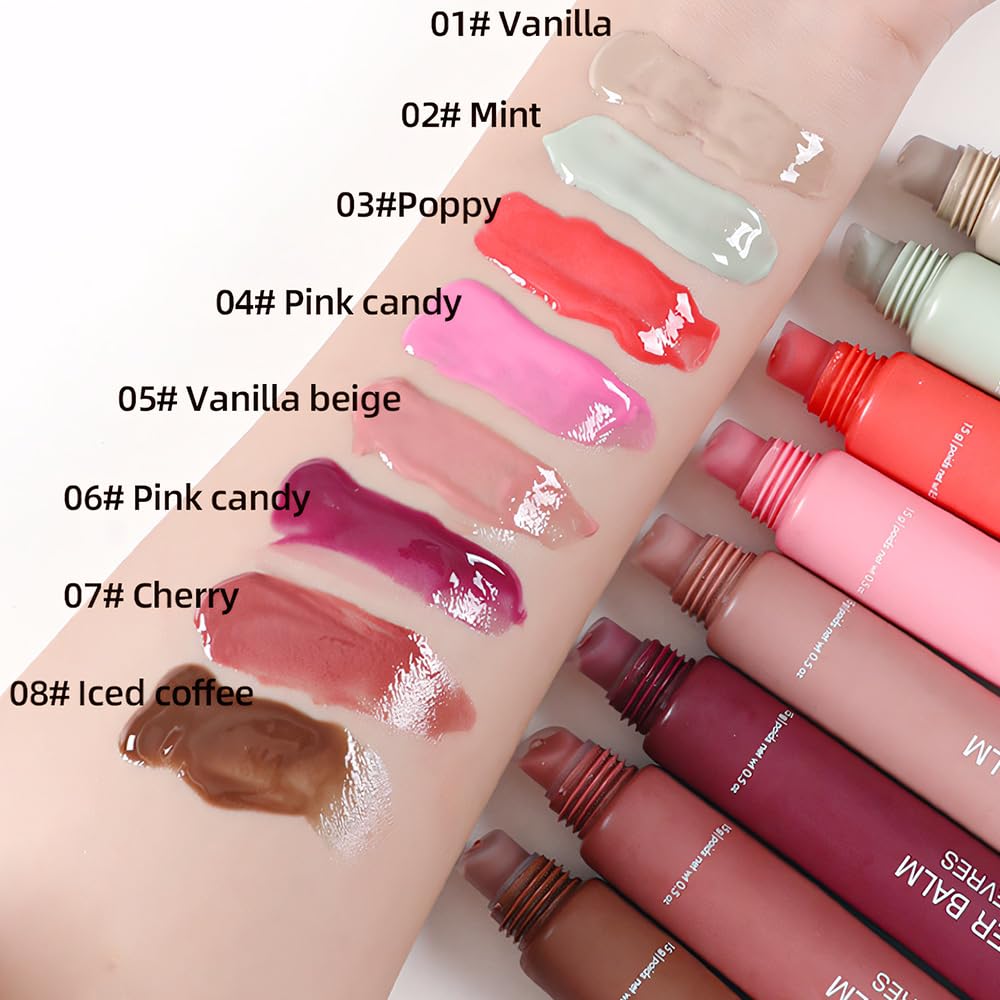 1Pcs Tinted Lip Balm Serum Makeup, Squeeze Hydrating Tint Lips Balms Serum Cosmetic, Women Care Glossy Nourishing Plumping Lip Stain Gloss Lipstick, Suitable for dry lips, Long-Lasting Color 06