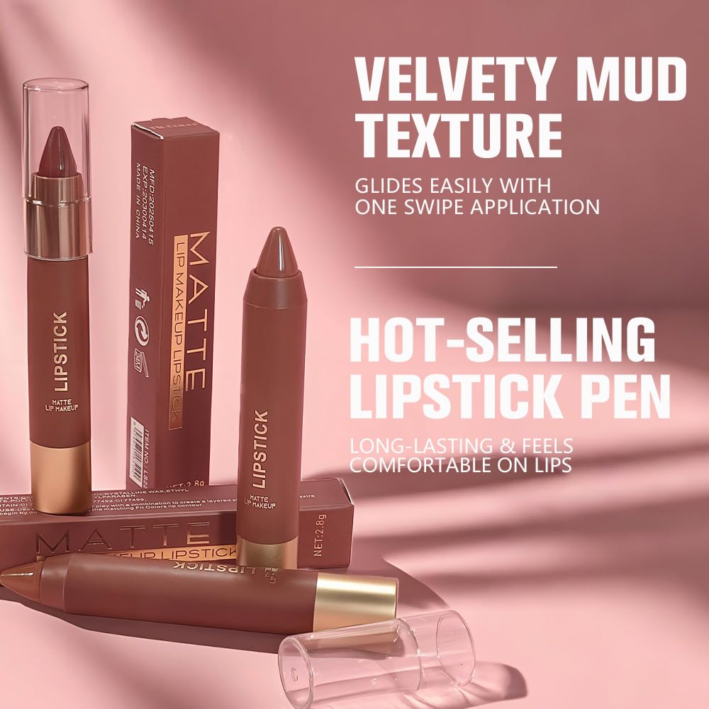 Matte Lipstick Crayon for Women, Maroon 24 Hour Lipstick Lip Liner Pencil, Neutral Lip Stick Lipliner Long Lasting Waterproof Smudge Proof, Vegan & Cruelty-Free, 04