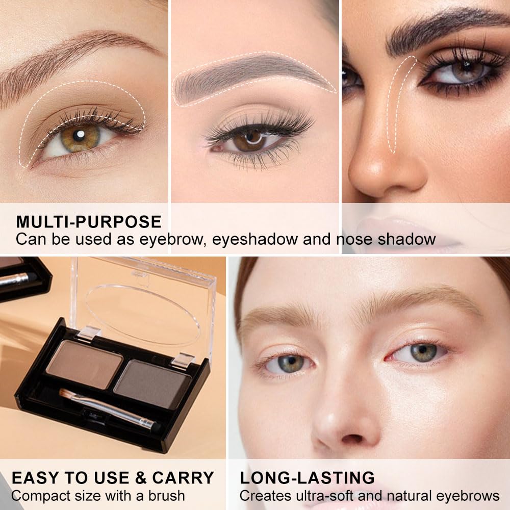 Eyebrow Powder Light Brown Gray Kit,Eye Brow Powder for Women with Double-ended Eyebrow Brush,Long-Lasting Waterproof Two Colors Brow Filler Get Full Defined Natural Brows,Powder Eyebrow Makeup