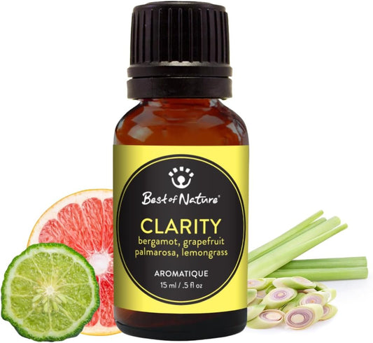 Best of Nature Clarity Essential Oil Blend – Bergamot, Grapefruit, Palmarosa & Lemongrass – 100% Pure for Diffuser, Focus & Mental Boost – Fresh Aromatherapy