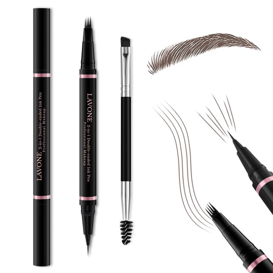 Eyebrow Pencil,2-in-1 Waterproof Eyebrow Pen with 4 Tip Brow Pen and Ultra-Precise Brow Pencil,with Dual-ended Eyebrow Brush,Eyebrow Makeup for Natural Looking Eyebrows - Black Brown