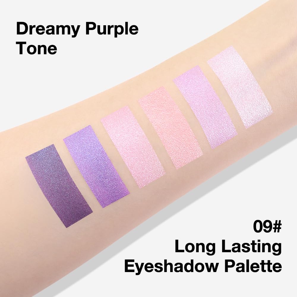 evpct 6 Colors Lavender Purple Pink Eyeshadow Palette, Light Nude Baby Pink Dark Violet Lavender Lilac Purple Glitter Shimmer Sparkle High Pigment Mini Travel Eye Shadow Palette Makeup for Older Women
