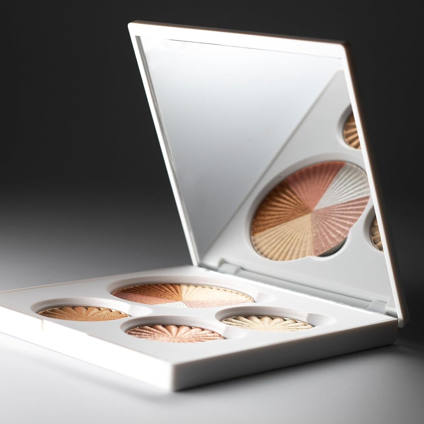 Highlighter Palette Face Makeup | Glow Up - 8 Shades in 4 Pans | Pearl Shimmer Liquid-To-Baked Powder Highlighter | Refillable Pan & Integrated Mirror | Cruelty-Free Beauty Essential |