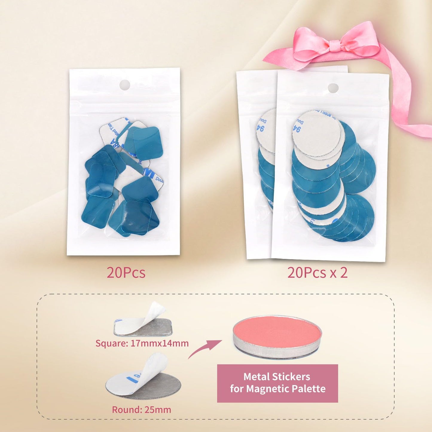 Magnetic Makeup Palette with Clear Top, 3Pack Empty Eyeshadow Pan Dispensing Storage Box with 60Pcs Adhesive Metal Stickers for DIY Cosmetics Lipstick Blush Powder-4.8" x 4"Palette