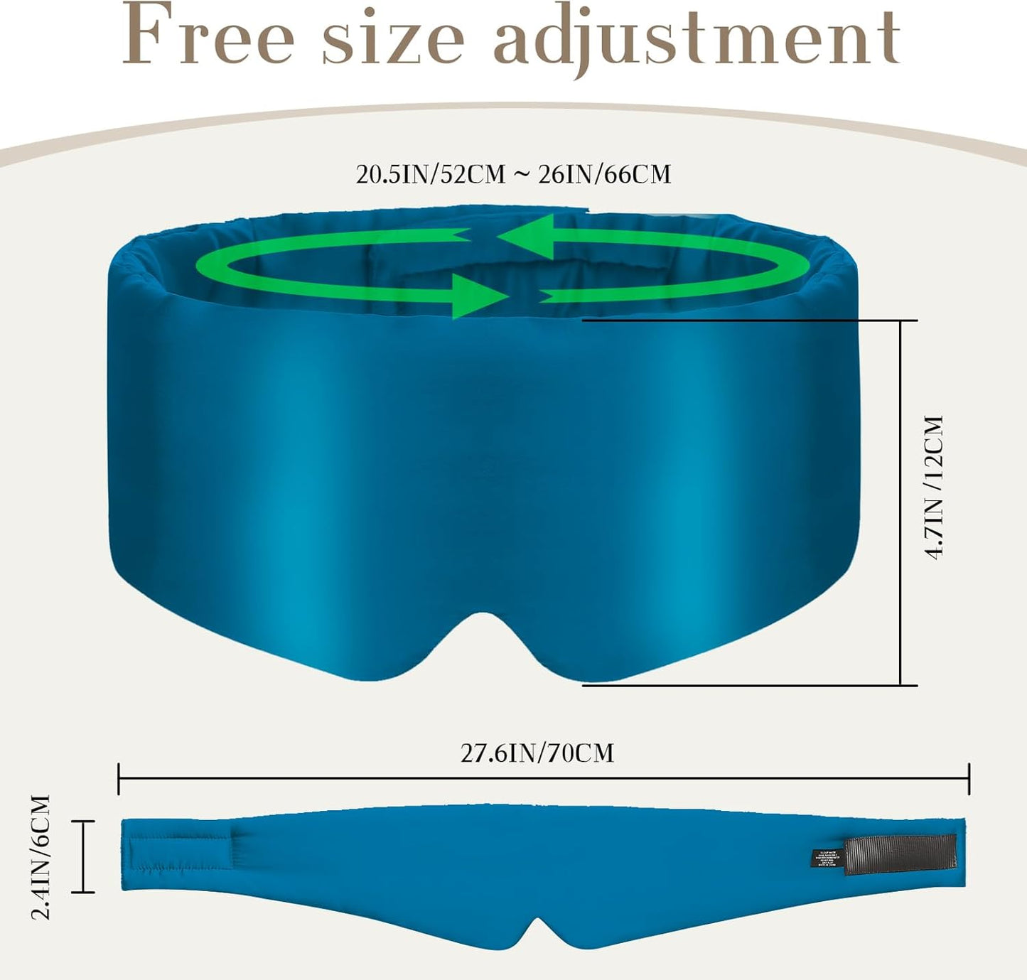 100% Mulberry Silk Sleep Mask Eye Mask for Women Man with Adjustable Band, for Side Sleeper Blackout Sleep Mask for Travel Rest and Office Large Size (Blue)