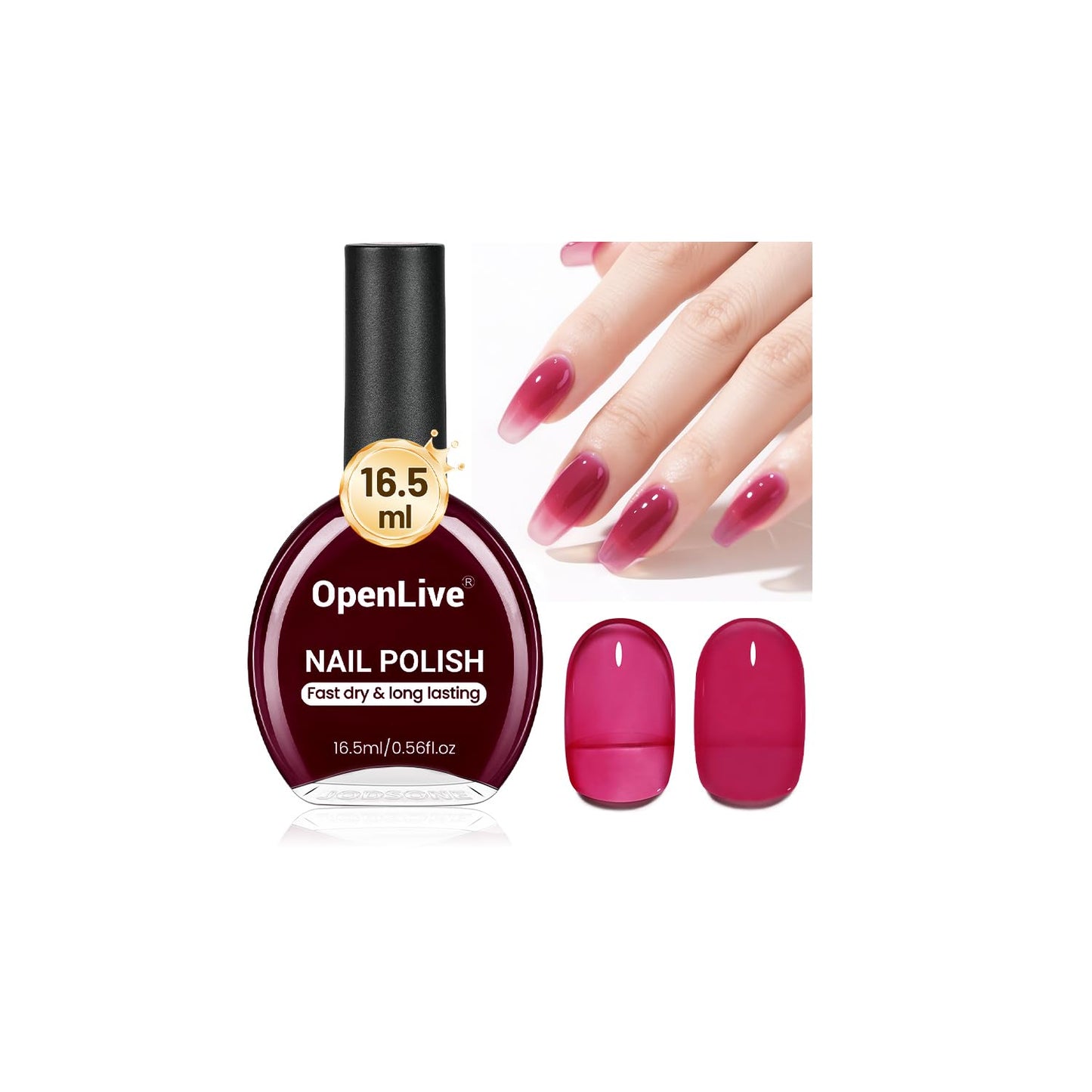 16.5ml Jelly Rose Red Nail Polish Large Volume Quick Dry Nail Polish, Long Lasting Shine, Fingernail Toenail Nail Art DIY Home Travel Nail Art Gift