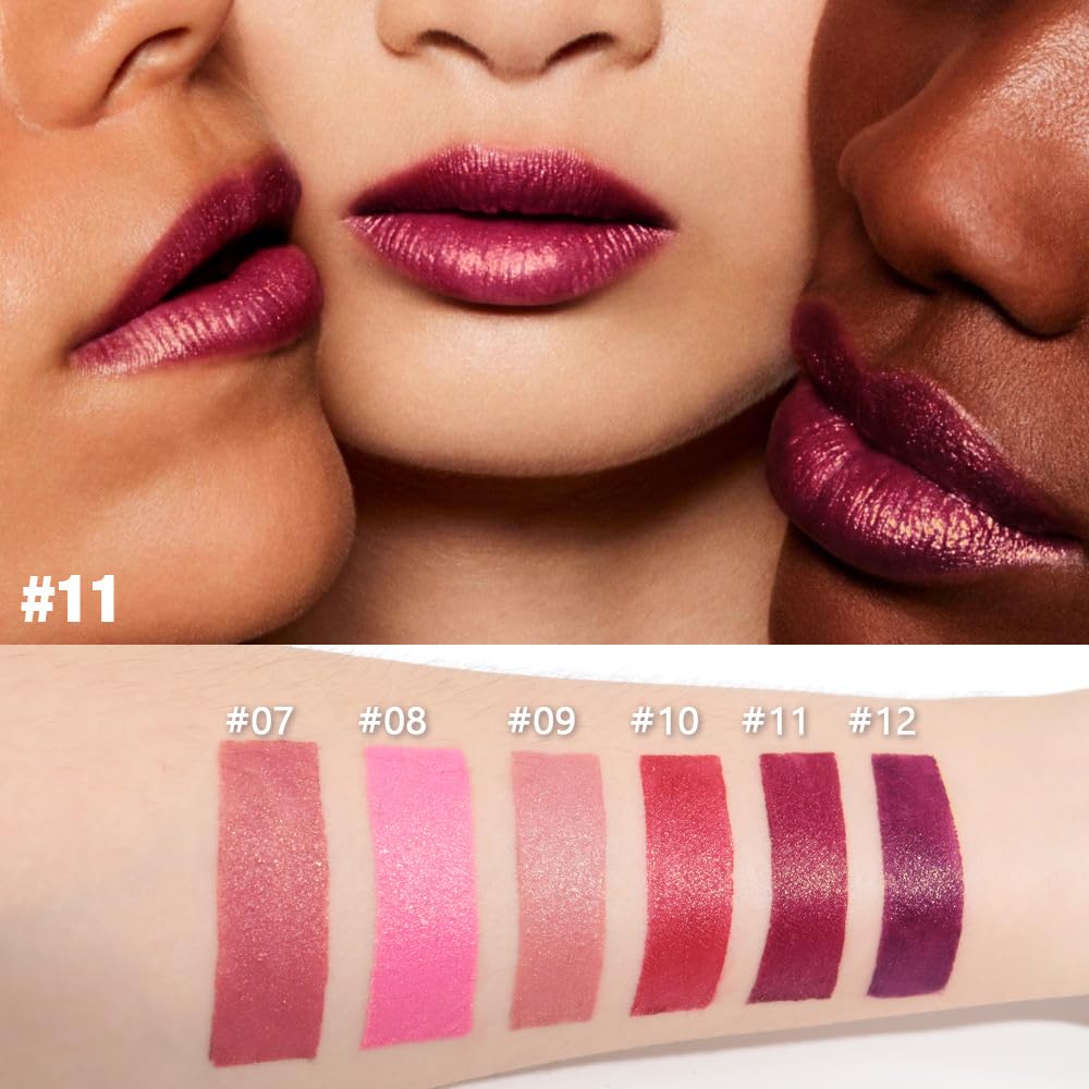Plum Metallic Lipstick for Women,Lightweight Shimmer Frosted Lipstick,Glitter Lip Gloss Stain Long Lasting Waterproof Smudge Proof 24 Hour Full Coverage Lip Makeup,Vegan