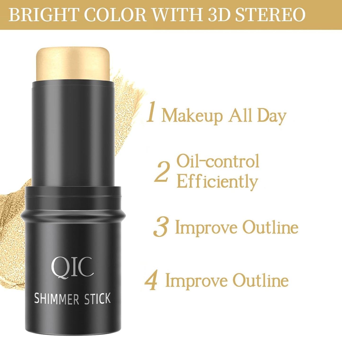 Highlighter Stick, Highlighter Makeup for Face & Body, Cream 3D Contour Stick, Multi-Use Body Shimmer Stick for All Skin Types, Glow, Waterproof, Long Lasting, Ideal for Daily, Party (Gold)