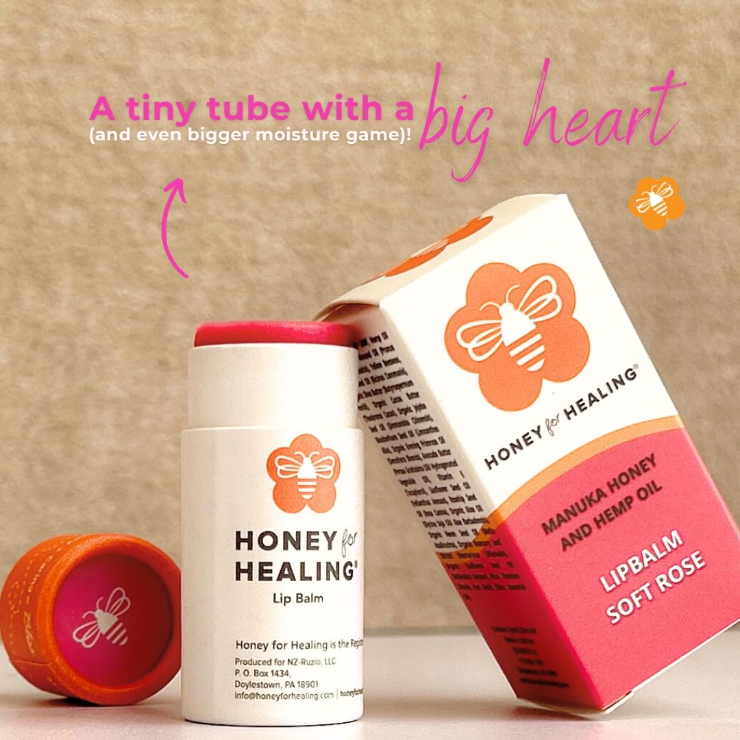 Manuka Honey Lip Balm 15+ UMF – Ultra-Hydrating Formula with Beeswax, Castor Oil & Organic Coconut Oil | 12+ Hour Moisture | Eco-Friendly Recyclable Tube | 0.25 oz / 7 g (Soft Rose)