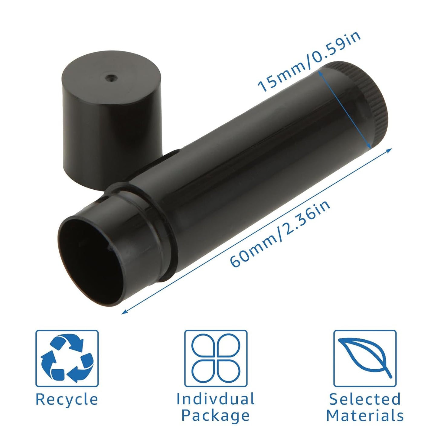 CertBuy 100 Pack Lip Balm Tubes, 5ml / 5g Empty Lip Balm Tubes with Cap Black, for DIY Make Up (69 x 17 MM)