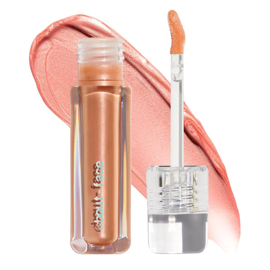 about-face Light Lock Lip Gloss Such Great Heights – Non-Sticky, High-Shine Lip Oil Gloss with Coconut Oil, Peppermint & Lavender – Vegan, Cruelty-Free, Clean Beauty – 0.21 oz (Shimmering Pale Peach)