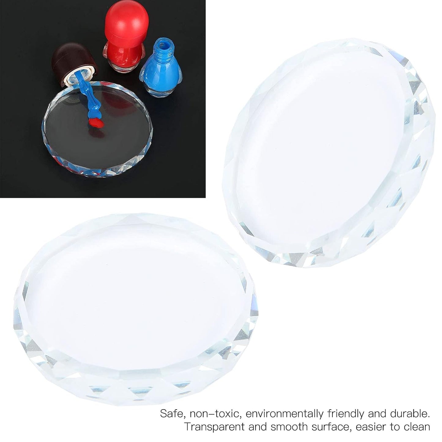 Nail Palette Board, Nail Art Palette,2PCS/set Nail Art Palettes Color Mixing Toning Glass False Eyelash Glue Hold Makeup Pallet for Acrylic Manicure