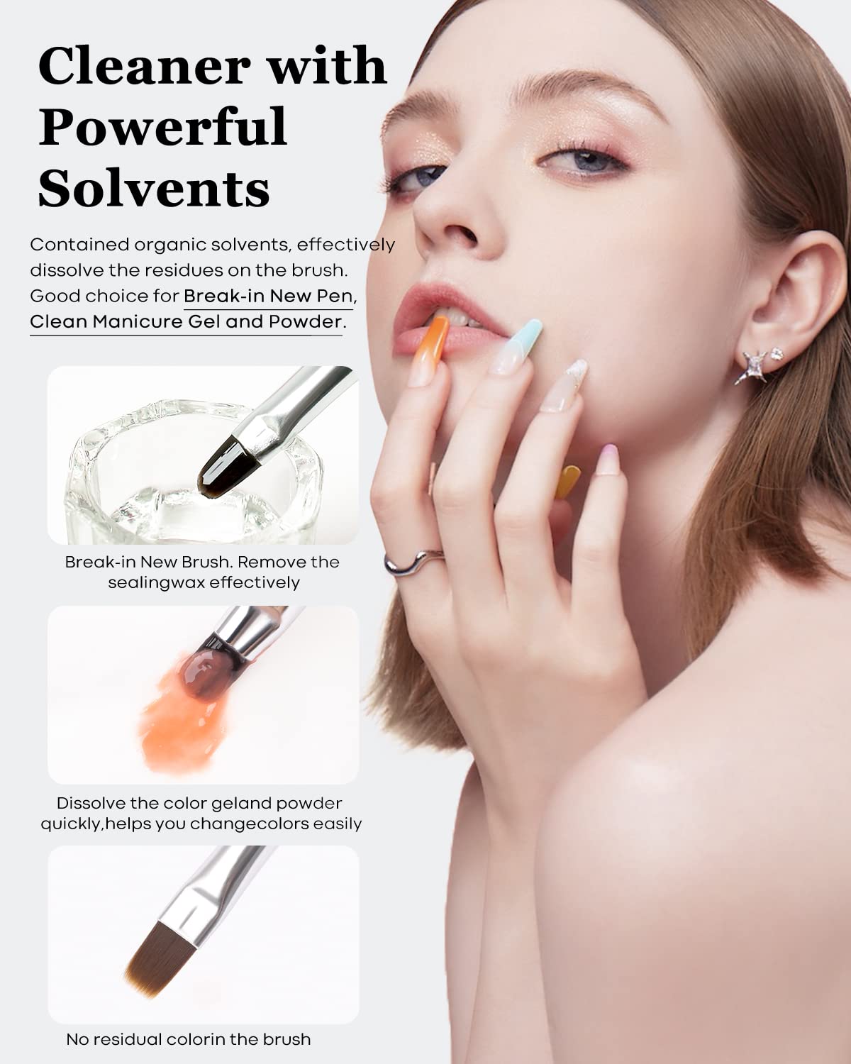 Modelones Nail Art Brush Cleaner & Restorer for Nail Polish/Extension Gel/Solid Builder Gel/Dip Powder/Acrylic Manicure Kits DIY Salon at Home - 80ml, W/Pro Brush