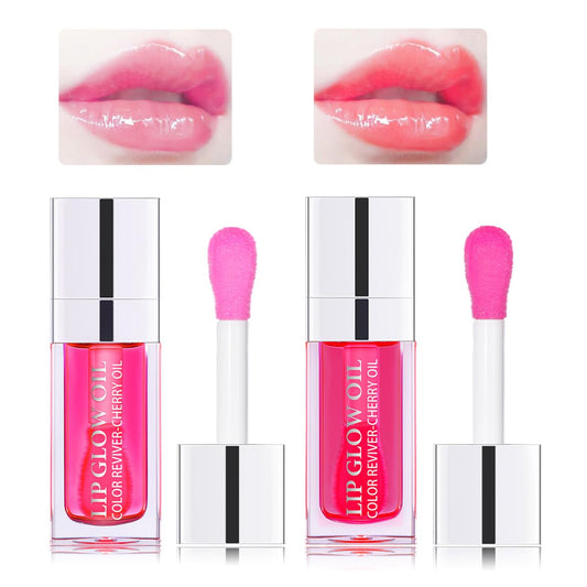 Hydrating Lip Glow Oil Moisturizing Plumping Lip Tint Lip Gloss Transparent Lip Balm Long Lasting Nourishing Repairing Lightening Lip Lines (007#+015#)