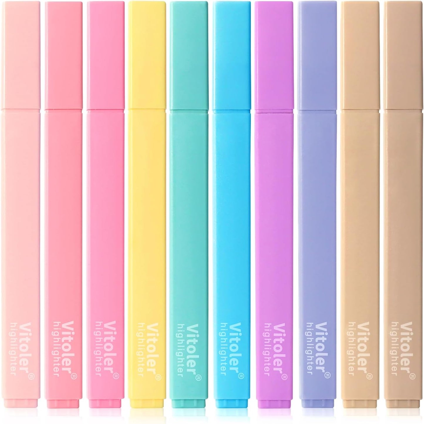 Vitoler 10 Pack Aesthetic Highlighters Soft Chisel Tip Bible Pastel Highlighters Cute Rainbow Color No Bleed Bible Highlighter,Great for Painting,Noting,Marking