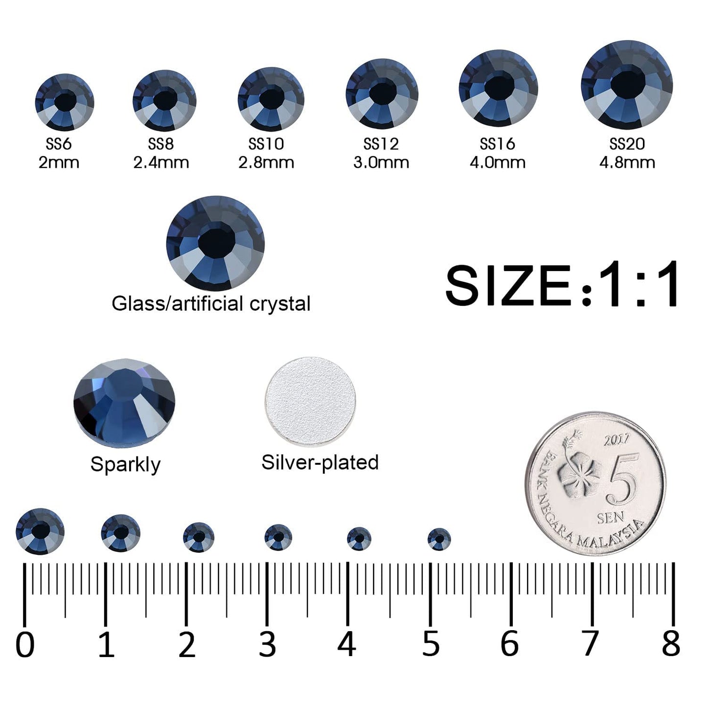 4240Pcs Montana Flatback Rhinestones 6 Sizes Crystal Diamonds for Nail Art Crafts Clothes Shoes with Tweezers and Picking Pen