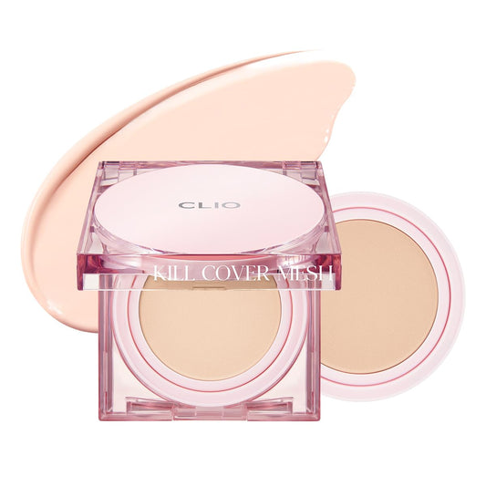 CLIO Kill Cover Mesh Glow Cushion Foundation ([Refill Included] 15g*2, 21C LINGERIE), Glass Skin, Long-Lasting, Lightweight, Buildable Coverage, Glowy Skin Makeup