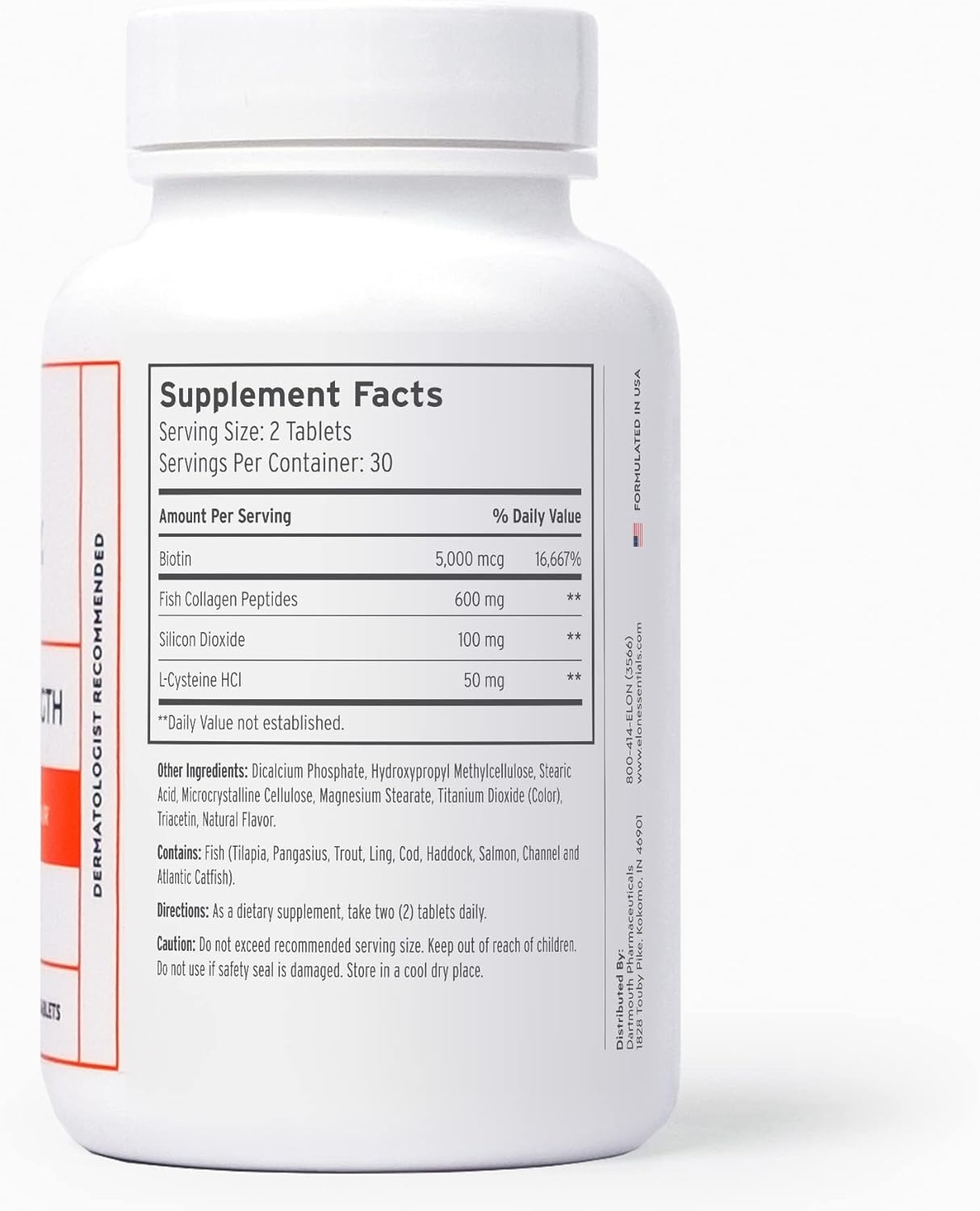 Elon R3 Hair Growth Supplement for Women – Vitamins w/ 5000 mcg Biotin Per Serving & Collagen Peptides for Healthy, Thick Hair – Extra Strength - Extended Release (60 Tablets)