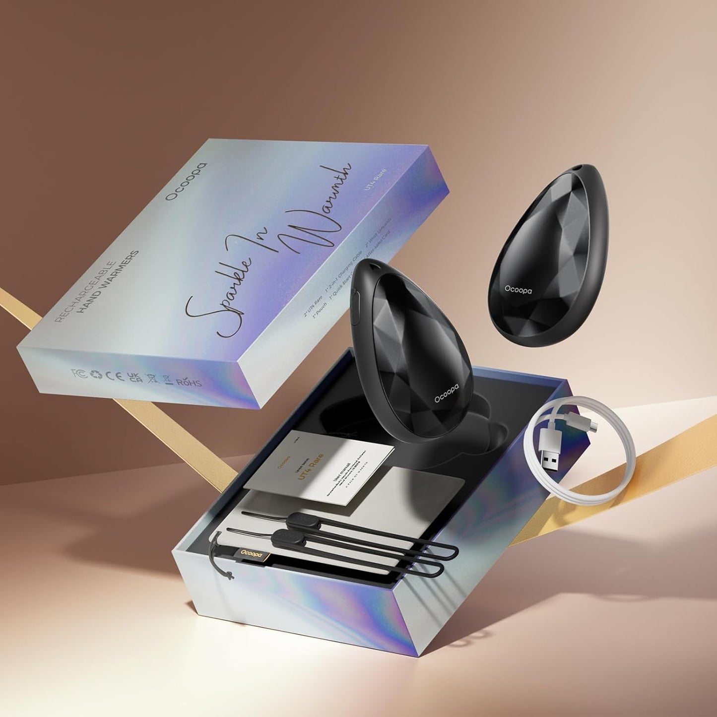 OCOOPA Women Rechargeable Hand Warmers 2 Pack, Portable, Stylish, Diamond-Shape Magnetic Electric Handwarmer, Reusable Pocket Heater, 2025 Tech Gifts for Christmas, Raynaud, Hiking, Camping, UT4 Rare