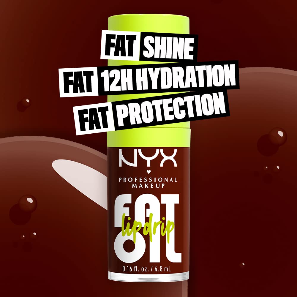 NYX PROFESSIONAL MAKEUP Fat Oil Lip Drip, Moisturizing Lip Oil Gloss, Vegan Tinted Formula, Up to 12 HR Hydration - Status Update (Rich Chocolate)
