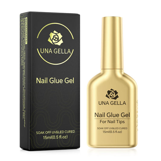 UNA GELLA 6 in 1 Gel Nail Glue for Clear Acrylic Nails Tips, 15ml UV Nail Glue Long Lasting Super Strong Brush for Base Coat, Clear Fake Nails, and Soft Gel Tips Lamp Curing Required