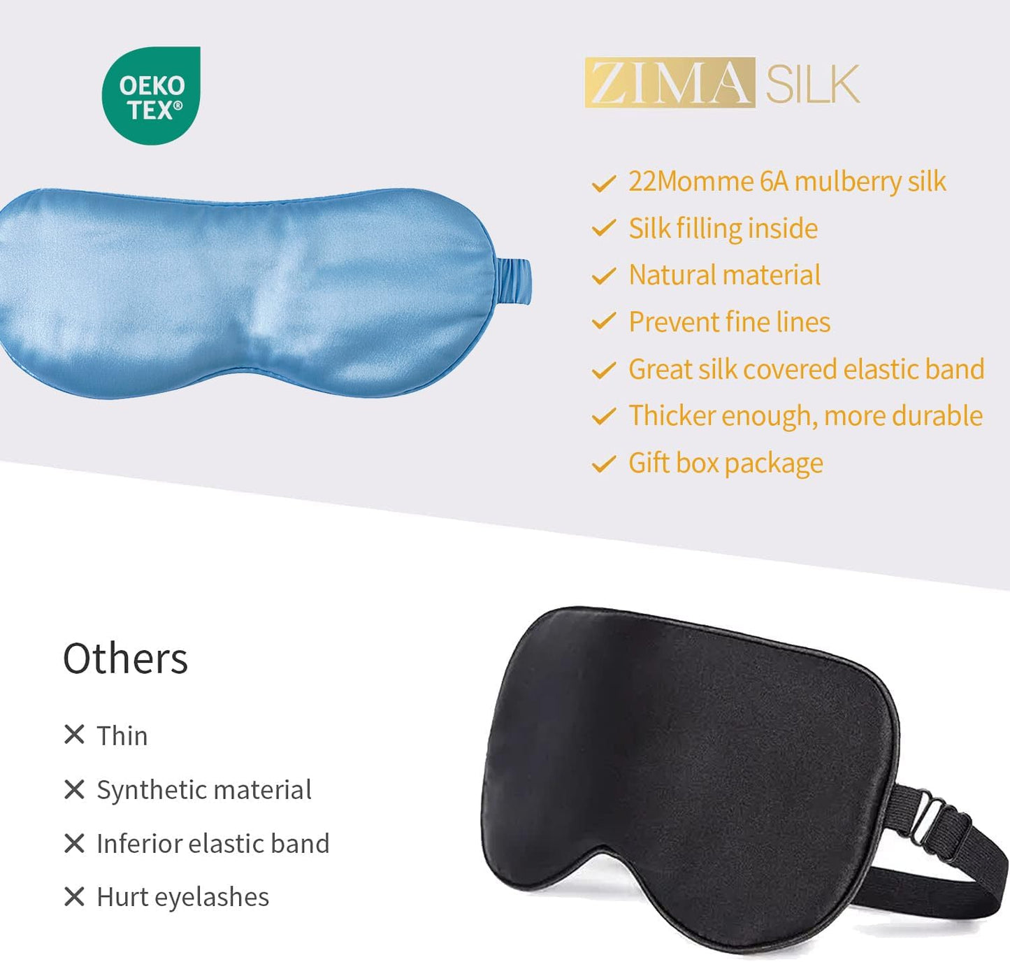ZIMASILK Adjustable 100% 22 Momme Mulberry Silk Sleep Mask for Sleeping, Filled with Premium Mulberry Silk, Softest & Breathable Eye Sleeping Mask (Sky Blue)