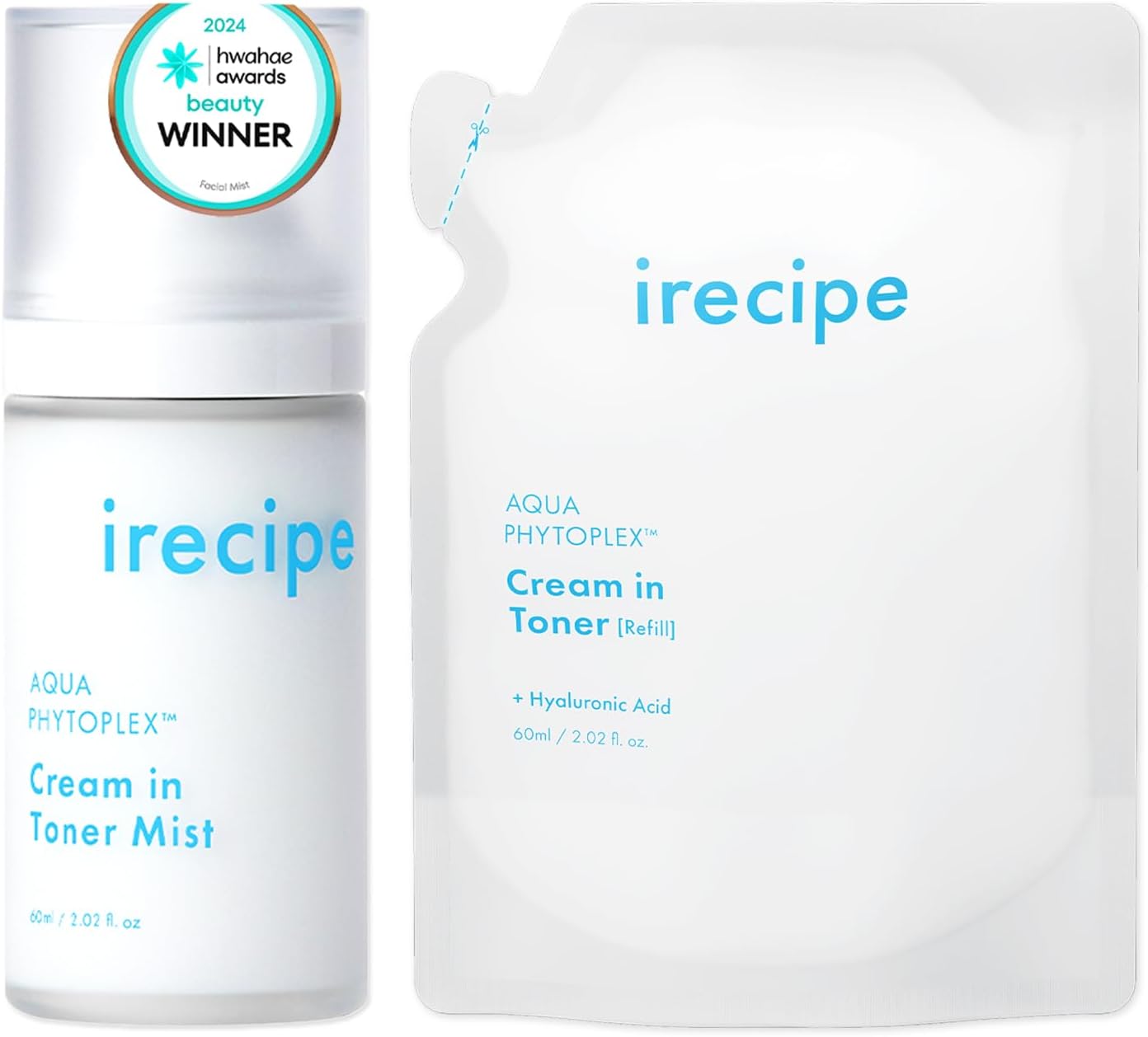 Aqua Phytoplex Cream in Toner Mist Long Lasting Deep Hydration, All-in-One Facial Mist for All Skin Type Unscented Clean Beauty, Vegan, Korean Skincare (60ml / 2.02 oz + 60ml Refill Pouch) (2)