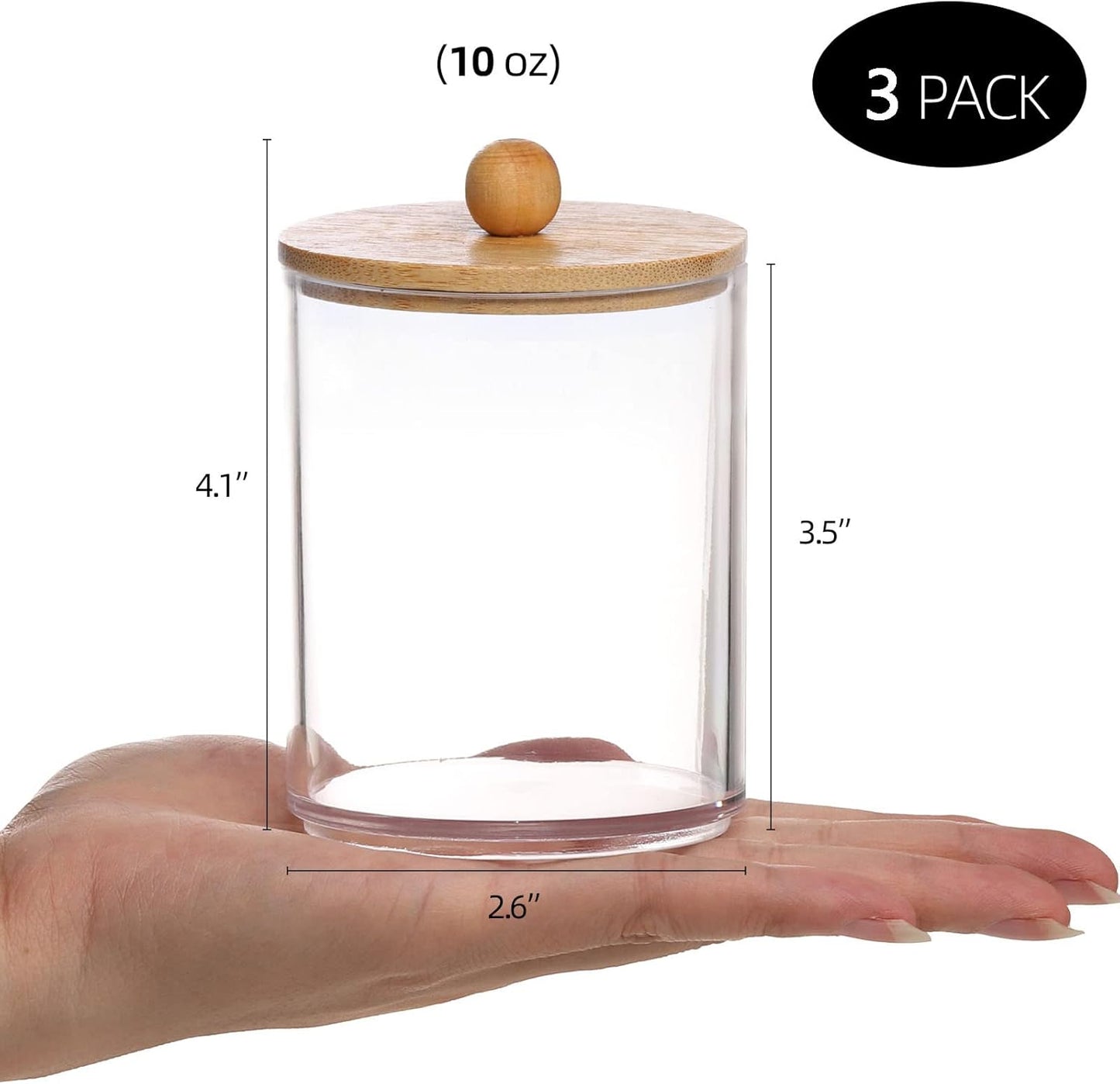 Tbestmax 10 Oz Cotton Swab/Ball/Pad Holder, Qtip Apothecary Jar, Clear Bathroom Containers Dispenser for Storage 3 Pack Wood Lids