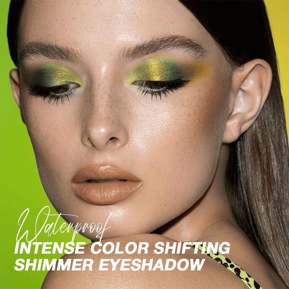 evpct Gold Green Shimmer Chameleon Single Eye Shadow Palette Makeup for Older Women, Glitter Metallic Duochrome Duo Chrome Multichrome Gothic festival Eyeshadow Palette, Face Loose Glitter Eyeshadow